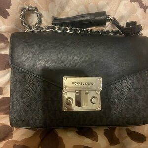 Michael Kors Black Crossbody Bag with Silver Accents